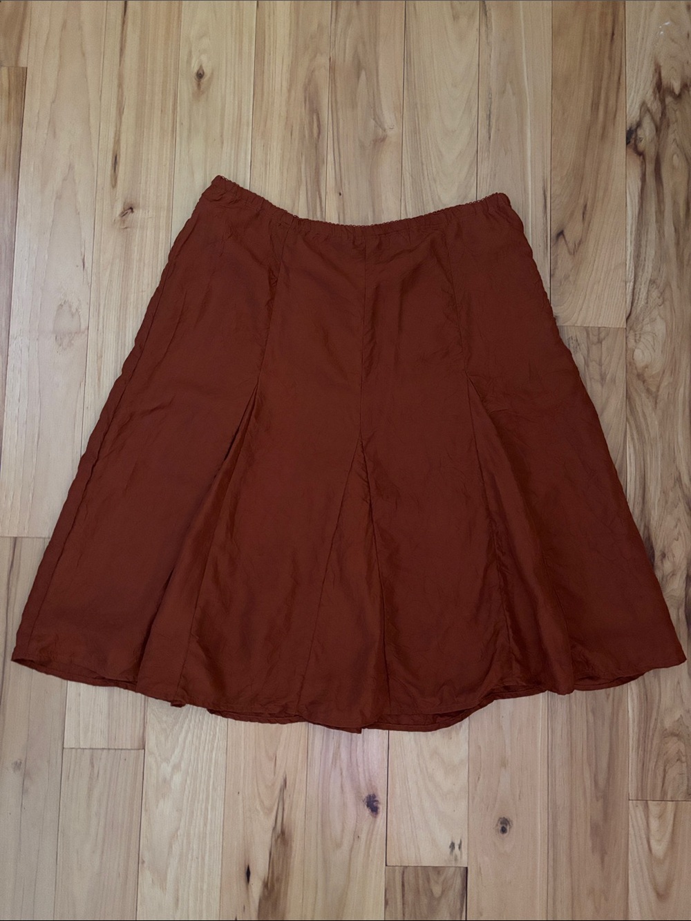 Vintage J. Jill 100% Silk Rust Crinkle Paneled Midi Skirt Size Medium Petite